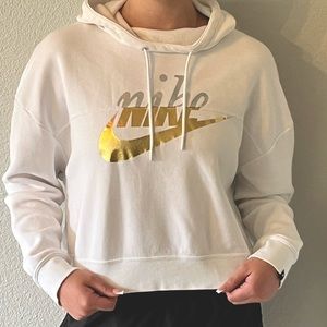 Nike Top | Nike Rally Gold Metallic-Logo Swoosh Crop Hoodie Sweatshirt
